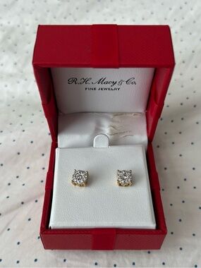 Macy's Gold Diamond Cluster Stud Earrings - White